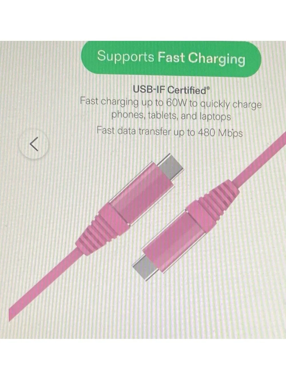 Onn 6ft USBC-C to USBC-C Charging Cable Pink